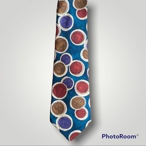 Surrey Vintage 90's Silk Necktie Teal with Circles, Hearts, & S Pattern